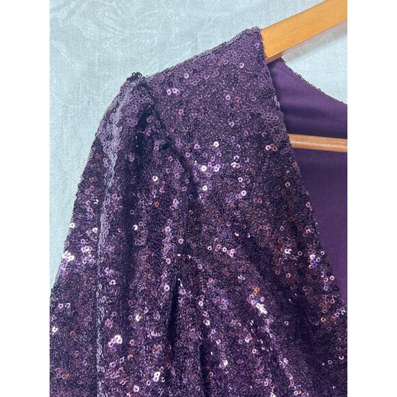 Audrey Parks Francescas Dress Medium Purple Sequins NEW Valary Tie Balloon Slv - Picture 5 of 11